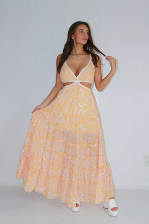 Boldest Bloom Cut Out Ruffle Maxi Dress