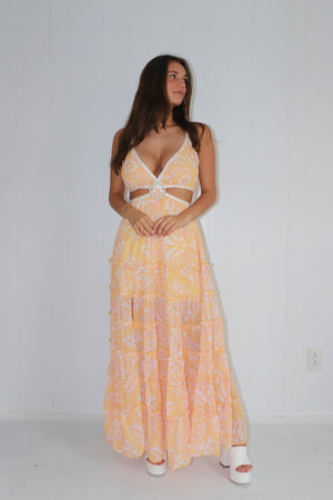 Boldest Bloom Cut Out Ruffle Maxi Dress