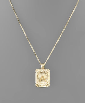 Initial Gold Tray Rectangle Necklace