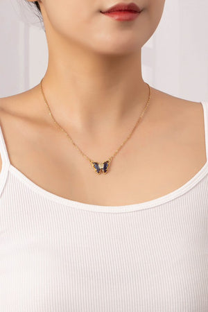 Iridescent Butterfly Pendant Necklace - 4 Colors
