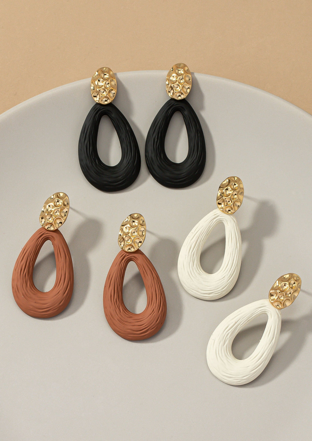 Textured Drop Hoop Earrings