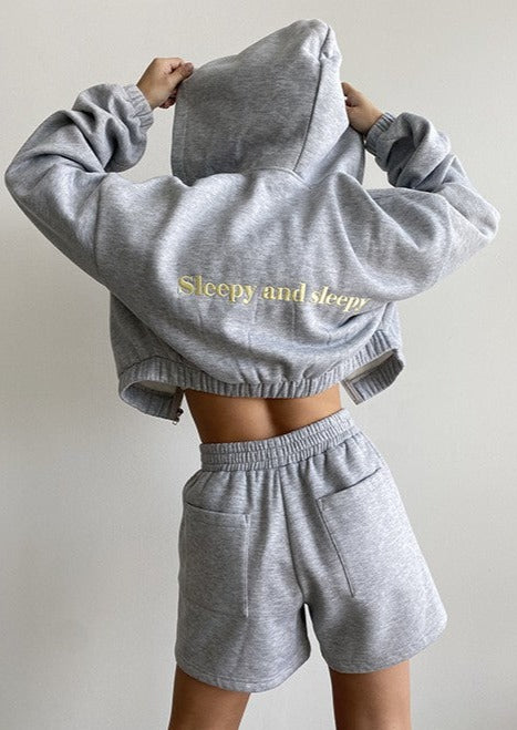 "Sleepy & Sleepy" Grey Sweat Set