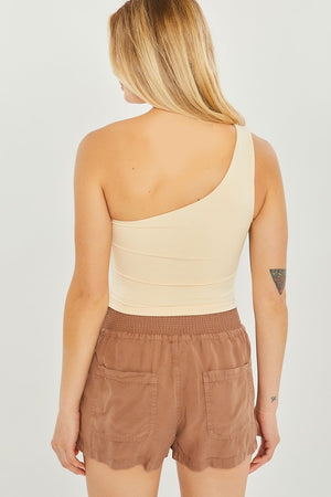 "By Your Side" One-Shoulder Crop Top - Cream (S - 3X)
