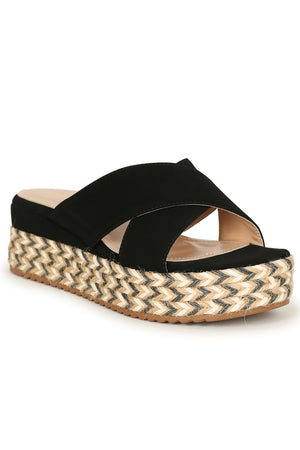 "Walk The Walk" Diagonal Platform Sandals - Black