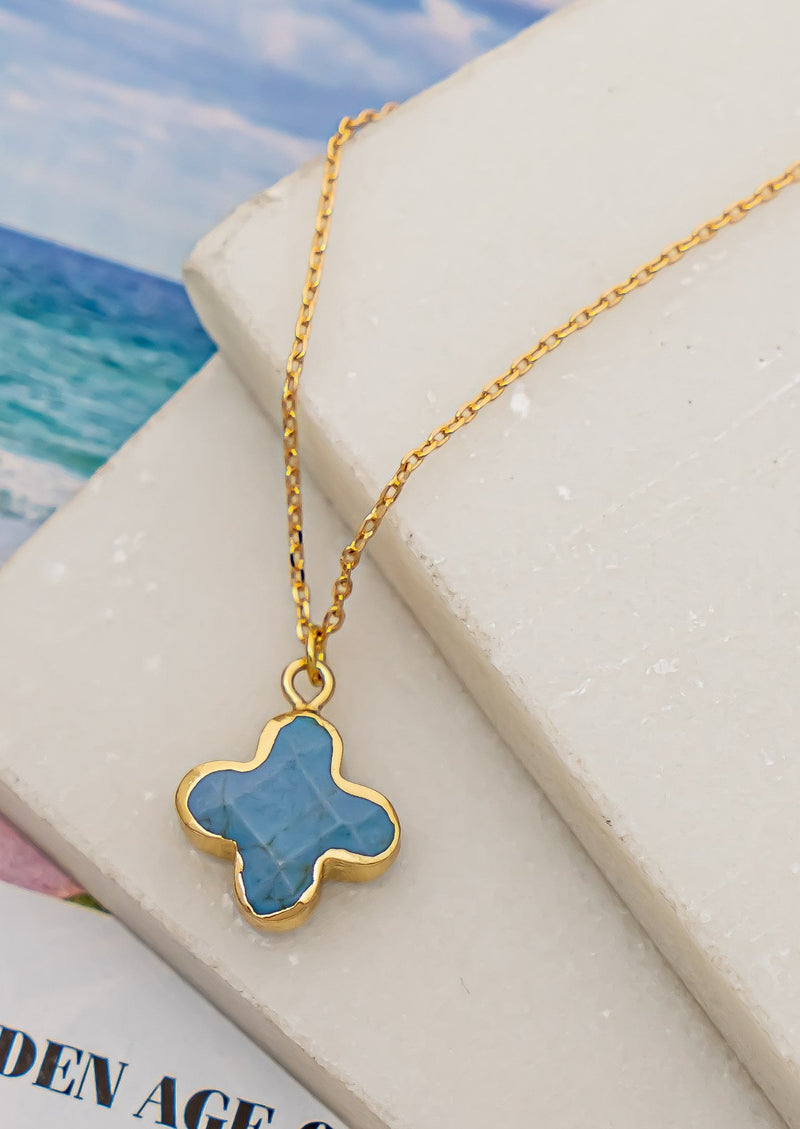 Clover Shape Natural Stone Necklace - Blue