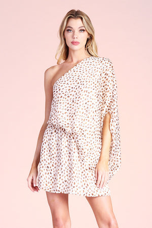 "Sweet Spot" Cream Printed One-Shoulder Dress