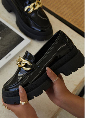 "Sleek Stride" Platform Loafers - Black