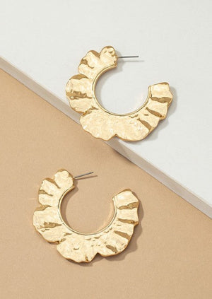 Hammered Flower Hoop Earrings - Gold