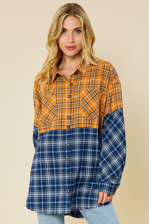 "Fireside Memories" 2-Tone Oversized Plaid Button Up