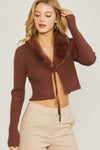 "A Little Spice" Tie Front Sweater - Brown