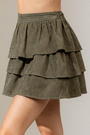 "Bitter Sweet" Ruffle Corduroy Skirt - Olive