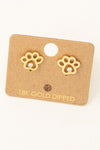 Rhinestone Paw Print Stud Earrings - Gold