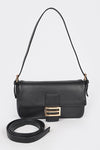 Faux Leather Buckle Purse - Black