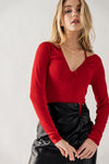 "Can You Believe This" Scoop-Neck Longsleeve Top - Red