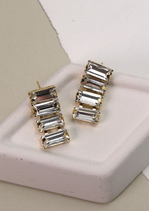 Rectangle Drop Earrings Clear/Gold