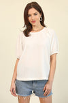 "Becoming Silhouettes" Puff Sleeve Top - White