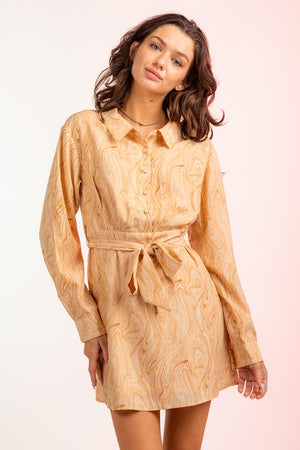 "Alright With Me" Longsleeve Button-Up Dress - Tan