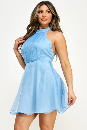 "Blue For You" Halter Tie-Neck Mini Dress