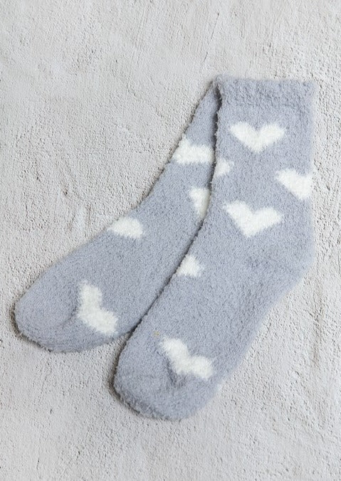 Heart Fuzzy Socks Grey