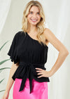 "I’ll Be Glammed" Black One-Shoulder Ruffle Top
