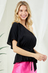 "I’ll Be Glammed" Black One-Shoulder Ruffle Top