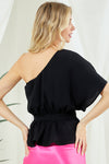 "I’ll Be Glammed" Black One-Shoulder Ruffle Top