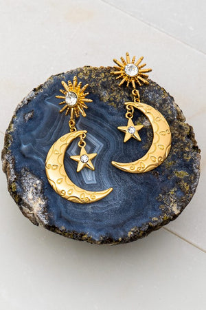 Moon & Stars Metal Earrings - Gold