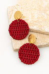 Woven Circle Dangle Earrings - Red