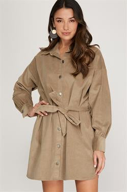 Losing Touch Corduroy Dress Taupe