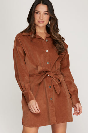 Losing Touch Corduroy Dress Rust