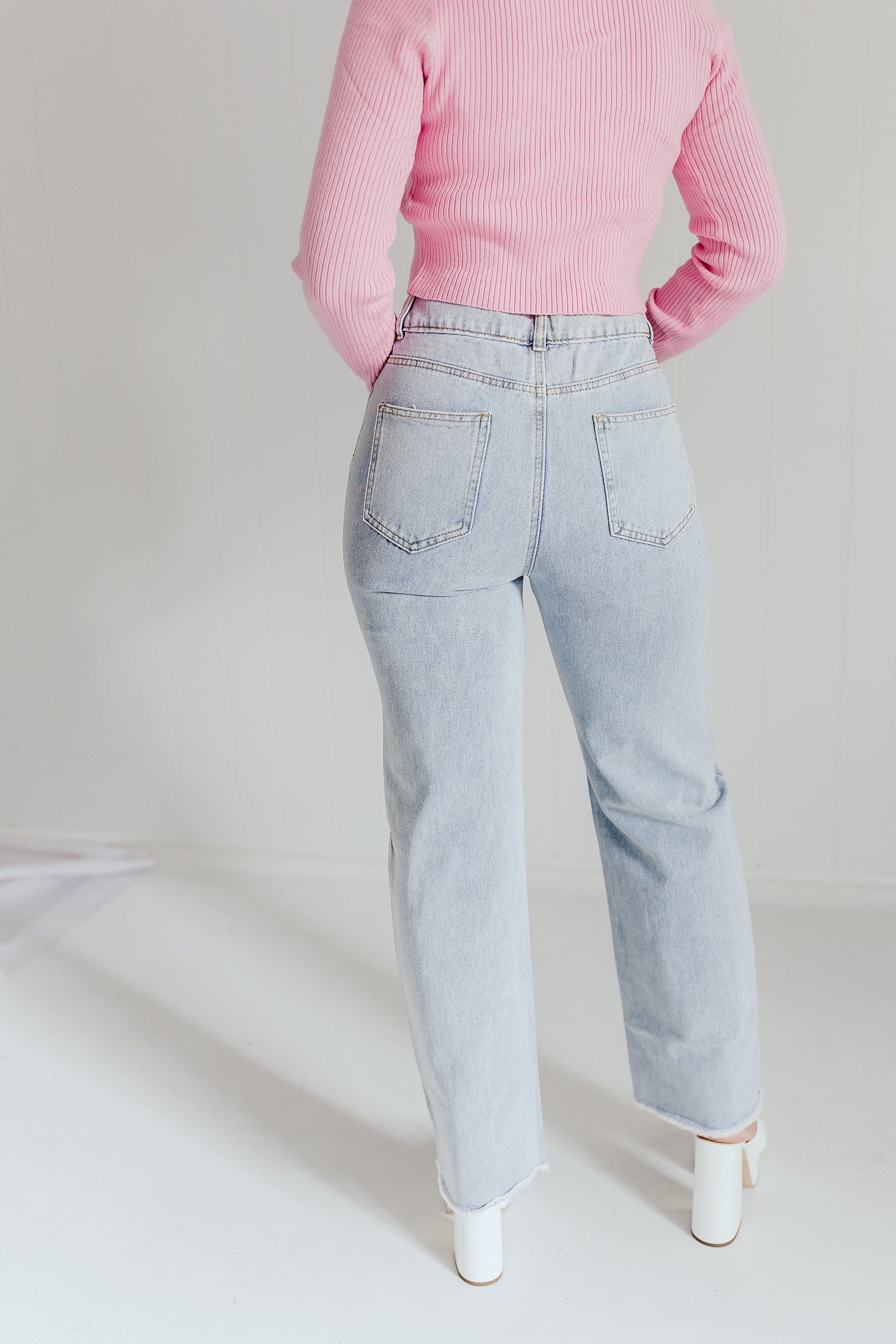 Blue Wash High Waist Straight Leg Jeans