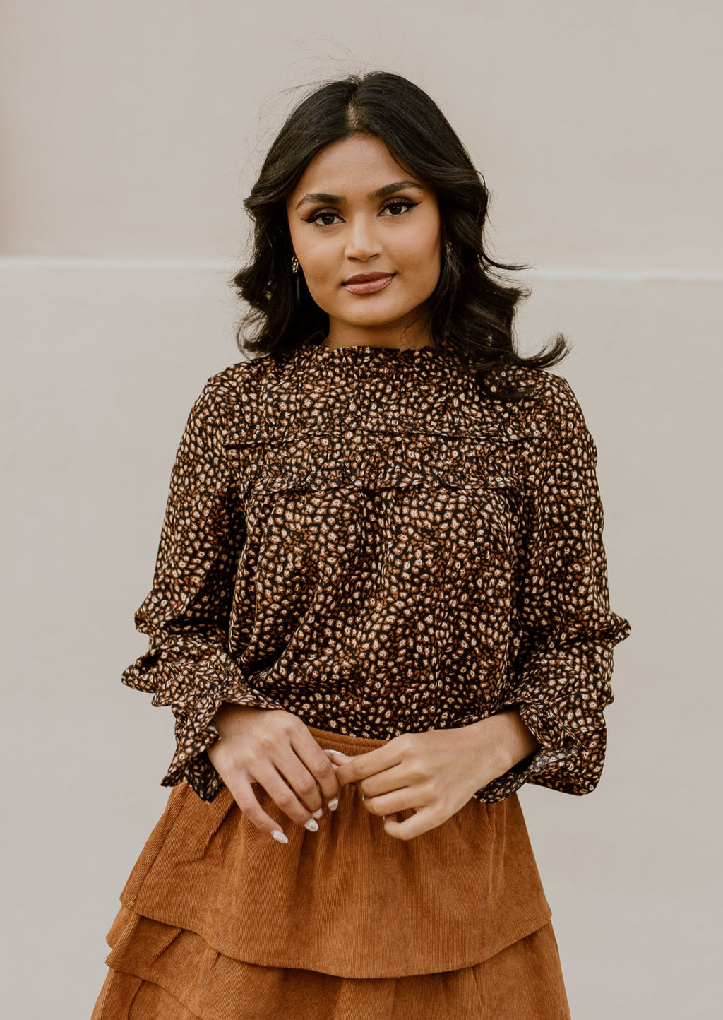 "This Wild Life" Printed Ruffle Top - Brown