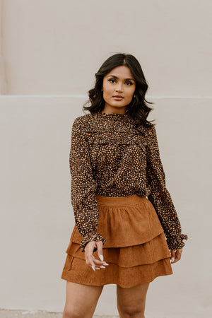 "Bitter Sweet"  Ruffle Corduroy Skirt - Brown