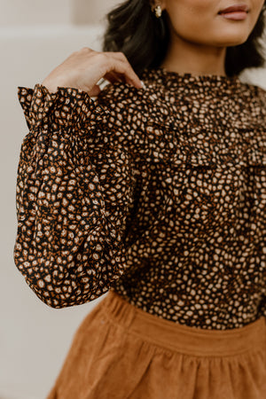 "This Wild Life" Printed Ruffle Top - Brown