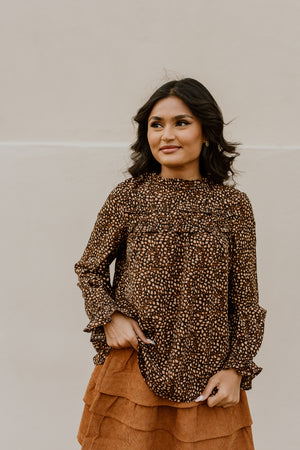 "This Wild Life" Printed Ruffle Top - Brown
