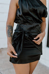 "All Dolled Up" One-Shoulder Mini Dress - Black