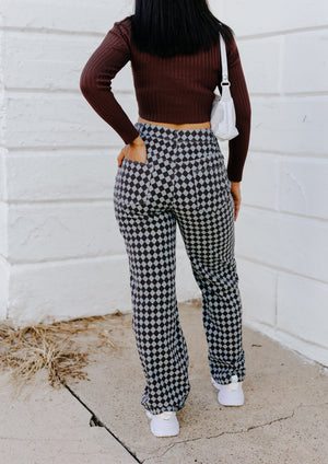 "Ready For The Chill" Checker Wide Leg Pants - Blue/Black