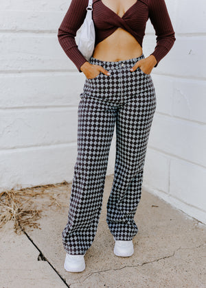 "Ready For The Chill" Checker Wide Leg Pants - Blue/Black