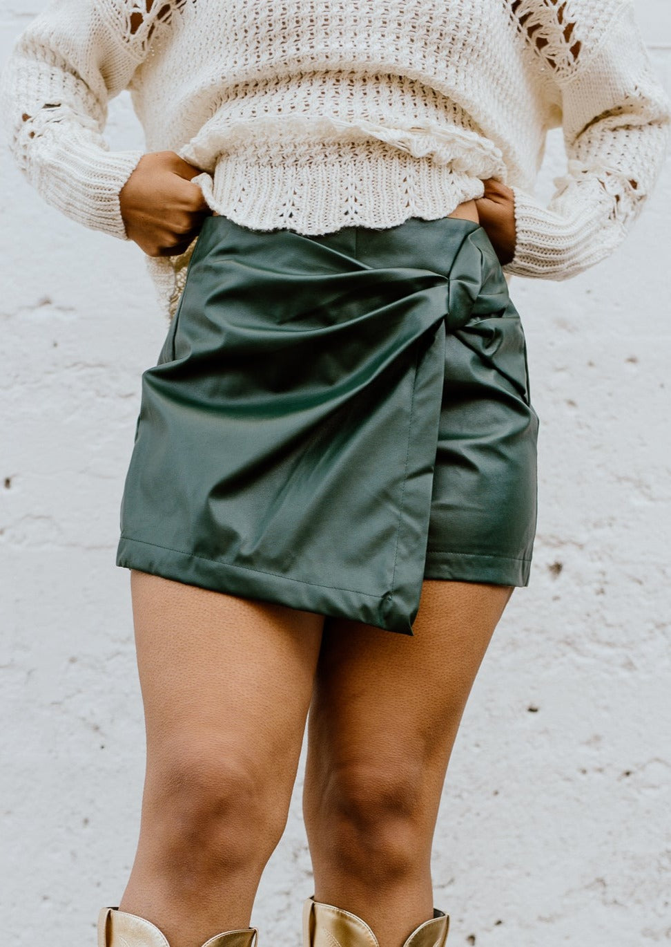 "Point Made" Leather Skort - Green