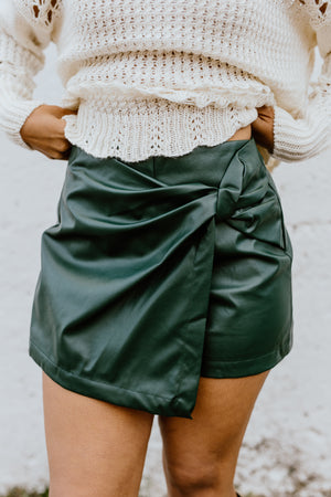 "Point Made" Leather Skort - Green