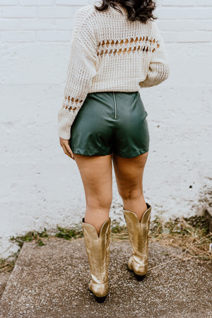 "Point Made" Leather Skort - Green