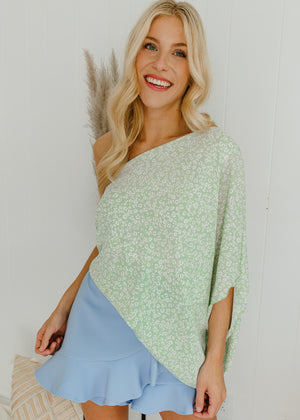 "Just Flaunt It" Printed One-Shoulder Top - Mint