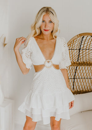 "Fierce Beauty" White Eyelet Tie-Back Dress