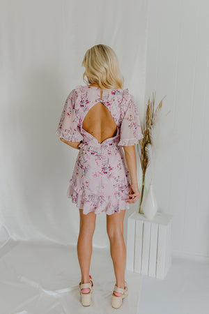 "Forever’s Not Enough" Floral Ruffle Cut-Out Dress - Lt. Pink