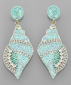 "Don't Be Shell-Fish" Beaded Statement Earrings - Lt. Blue