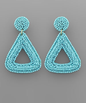 Beaded Triangle Frame Earrings - Blue