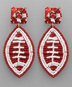 Beaded Football Earrings - Red