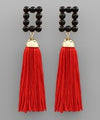 CCB Rectangle Tassel Earrings - Red