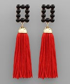 CCB Rectangle Tassel Earrings - Red