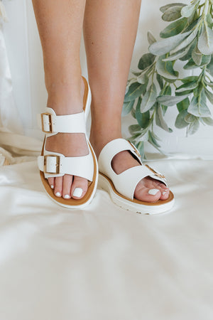 "Back To You" White Double Strap Platform Sandals